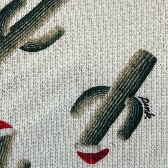 Victorias Secret VS Pink Santa Cactus Christmas Holiday Long Sleeve Shirt M - Picture 3 of 4